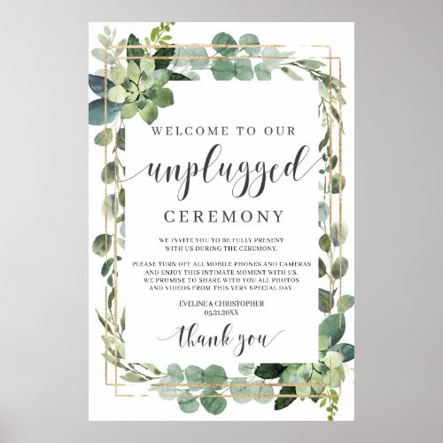 Succulent Greenery folaige gold unplugged sign