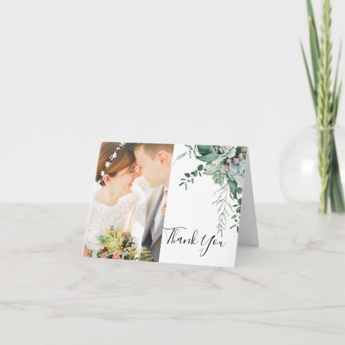 Succulent Greenery  Folded Front and Back Photo Thank You Card