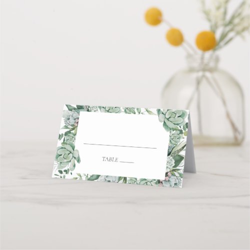 Succulent Greenery  Folded Place Card