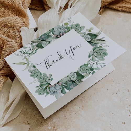 Succulent Greenery  Folded Thank You Card