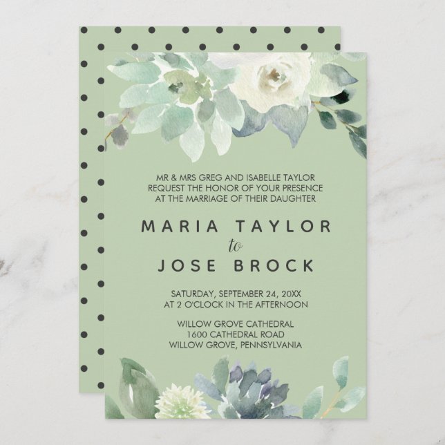 Succulent Greenery Formal Wedding Invitation (Front/Back)