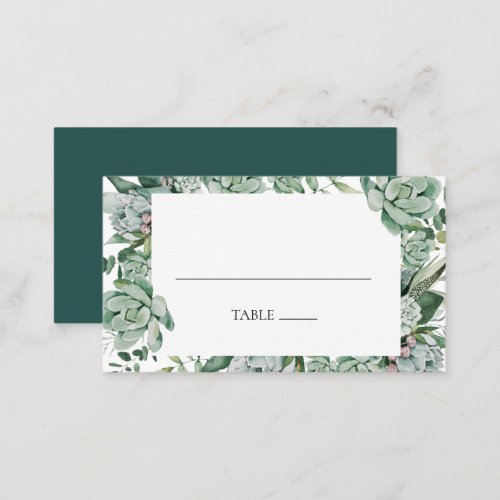 Succulent Greenery  Green Flat Wedding Place Card