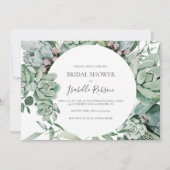 Succulent Greenery Green Horizontal Bridal Shower  Invitation (Front)