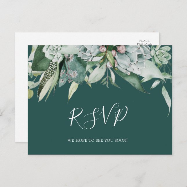 Succulent Greenery | Green Menu Choice RSVP Card (Front/Back)