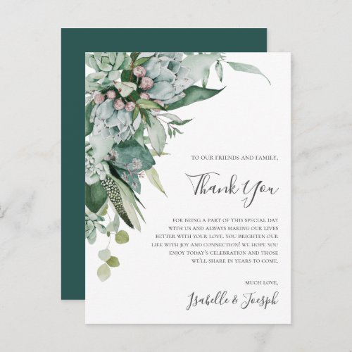 Succulent Greenery Green Thank You Reception Card