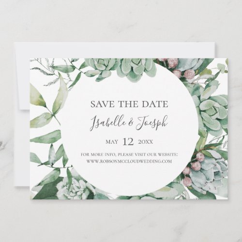 Succulent Greenery  Horizontal Save the Date
