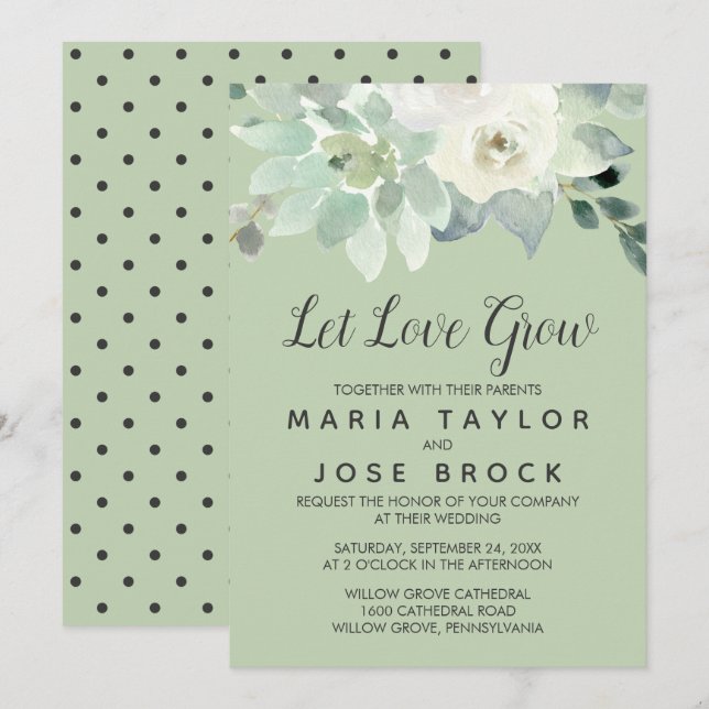 Succulent Greenery Let Love Grow Wedding Invitation (Front/Back)