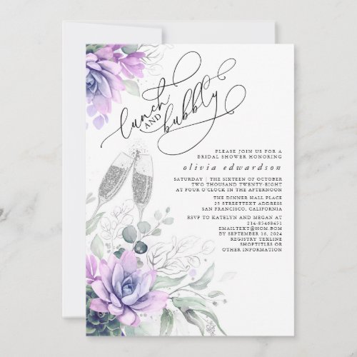 Succulent Greenery Lunch and Bubbly Bridal Shower Invitation
