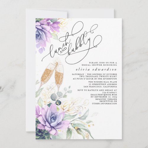 Succulent Greenery Lunch and Bubbly Bridal Shower Invitation