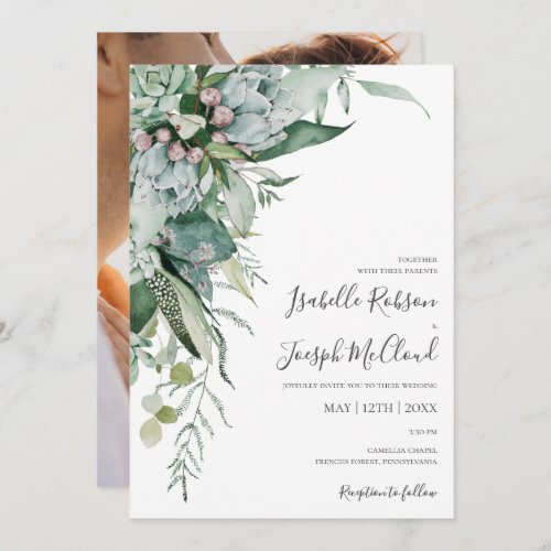 Succulent Greenery  Photo Casual Wedding Invitation