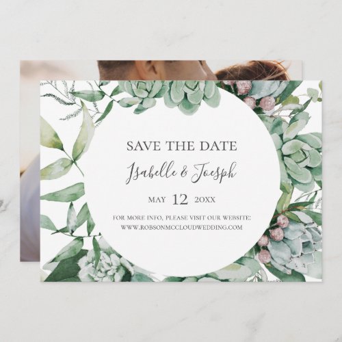 Succulent Greenery Photo Horizontal Save the Date