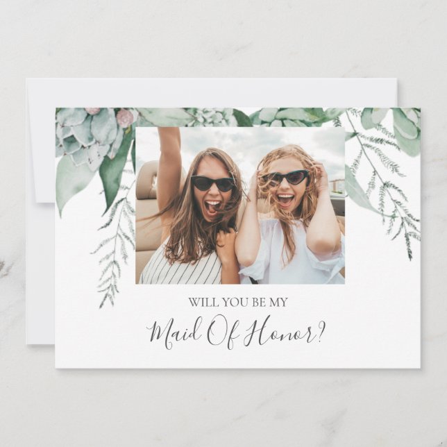 Succulent Greenery Photo Maid Of Honor Proposal Invitation (Front)