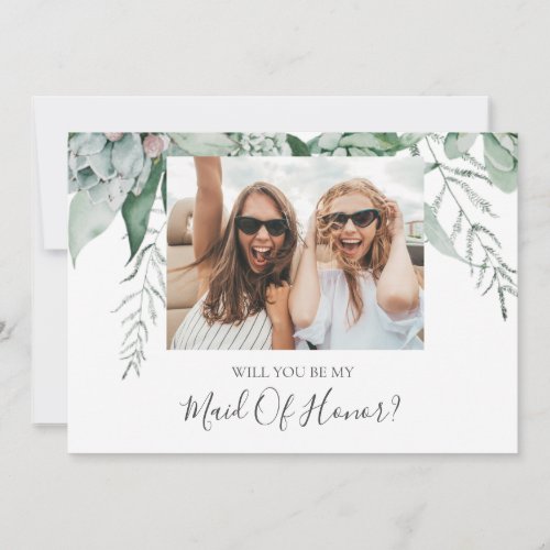 Succulent Greenery Photo Maid Of Honor Proposal Invitation