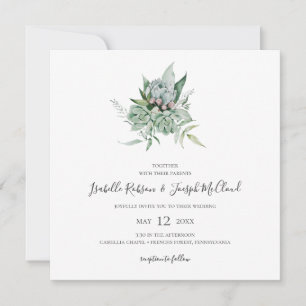 Succulent Greenery Photo Square Wedding Invitation