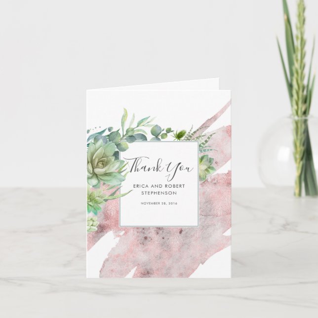 Succulent Greenery Rose Gold Modern Thank You (Front)