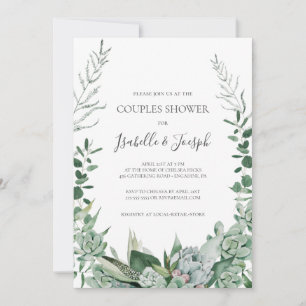 Succulent Greenery Sage Green Couples Shower Invitation