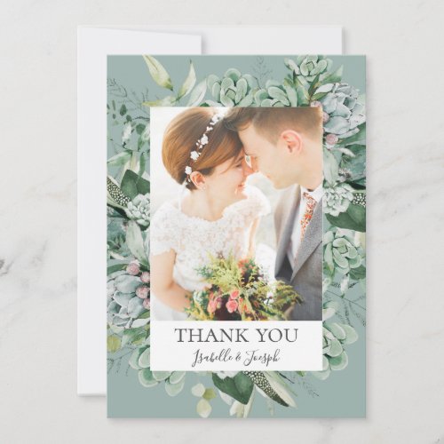 Succulent Greenery  Sage Green Flat Photo Thank You Card