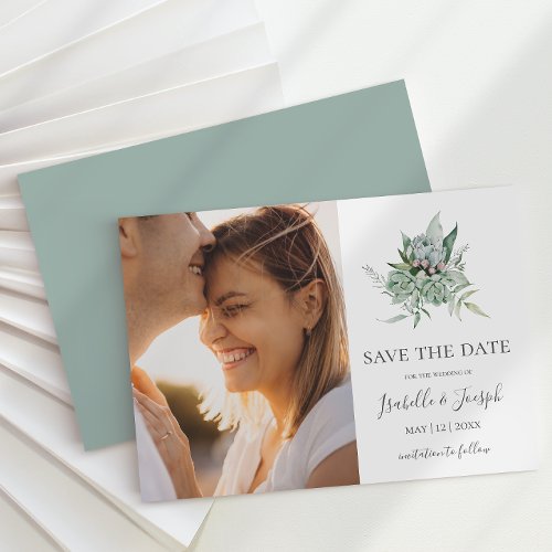 Succulent Greenery  Sage Green Horizontal Photo Save The Date