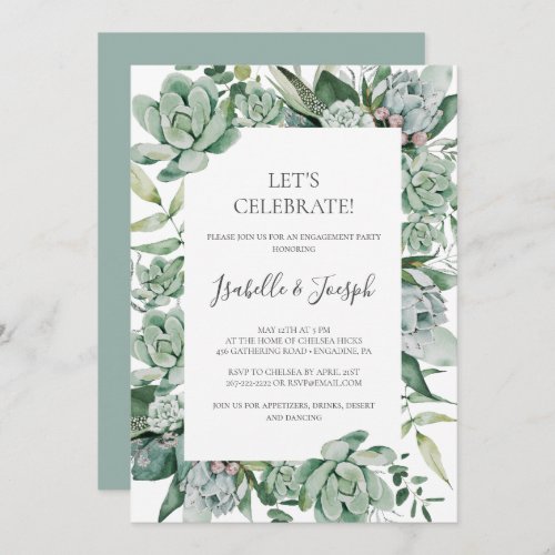 Succulent Greenery  Sage Green Lets Celebrate In Invitation