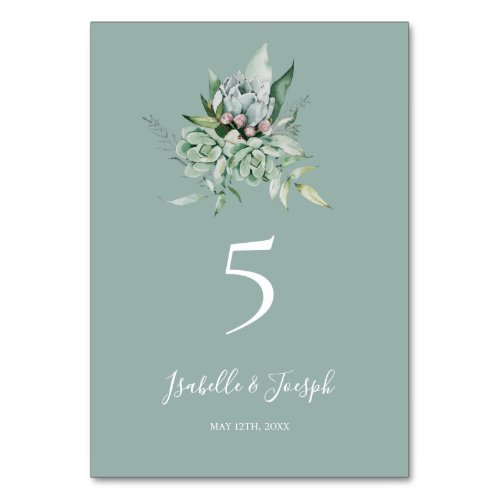 Succulent Greenery  Sage Green Table Number