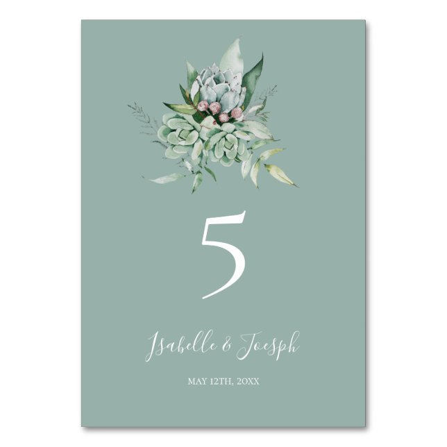 Succulent Greenery | Sage Green Table Number (Front)