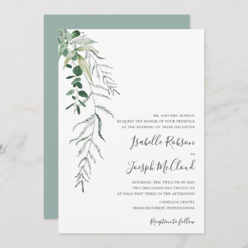Succulent Greenery Sage Green Traditional Wedding Invitation