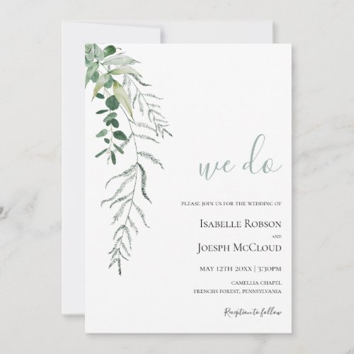 Succulent Greenery  Sage Green We Do Wedding Invitation