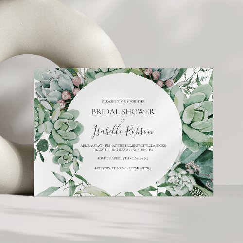 Succulent Greenery  Sage Horizontal Bridal Shower Invitation