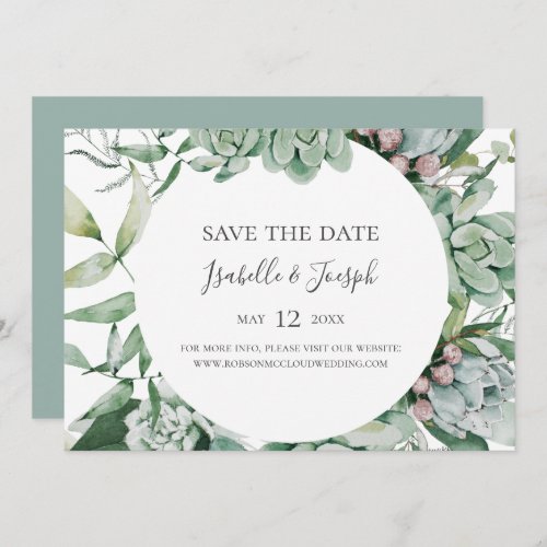 Succulent Greenery  Sage Horizontal Save the Date