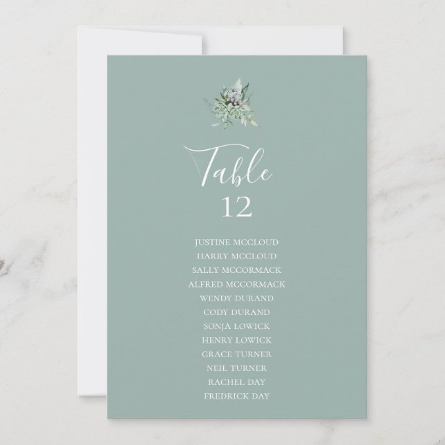 Succulent Greenery Sage Table Number Seating Chart (Front)