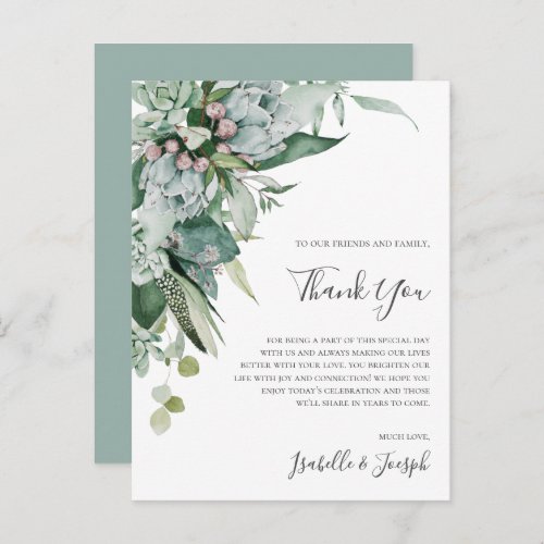 Succulent Greenery  Sage Thank You Reception Card