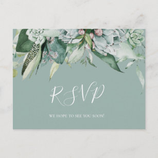 Succulent Greenery   Sage Wedding RSVP Postcard