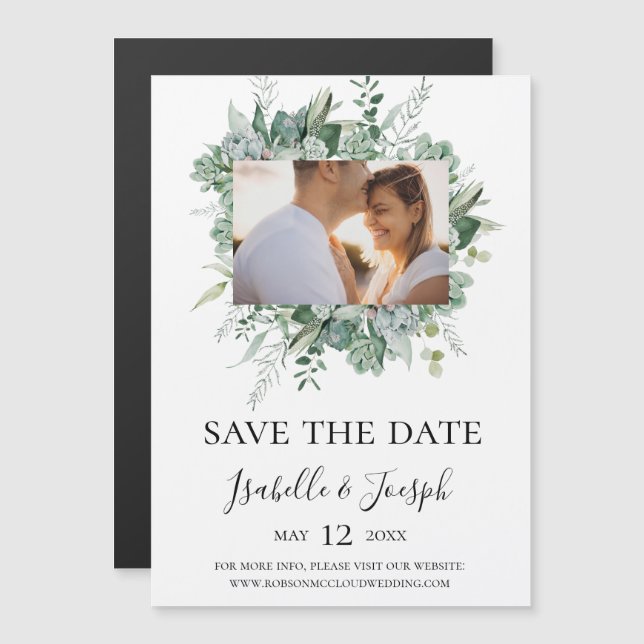 Succulent Greenery | Save The Date Magnetic Invitation (Front/Back)