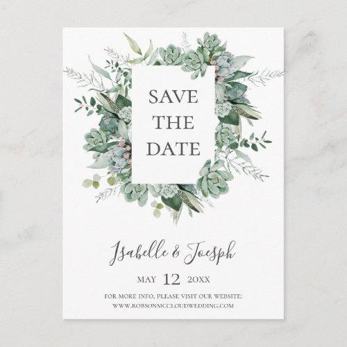 Succulent Greenery  Save The Date Postcard