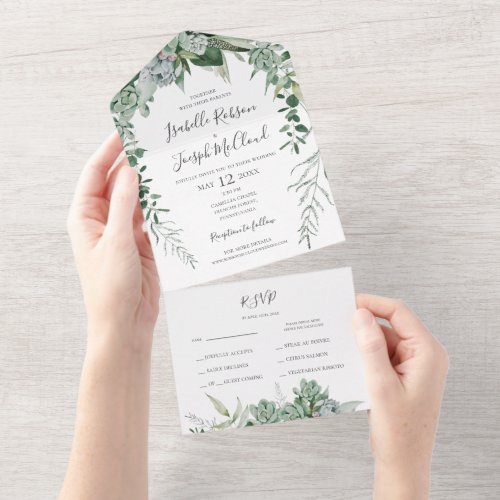 Succulent Greenery  Seal and Send All In One Invitation