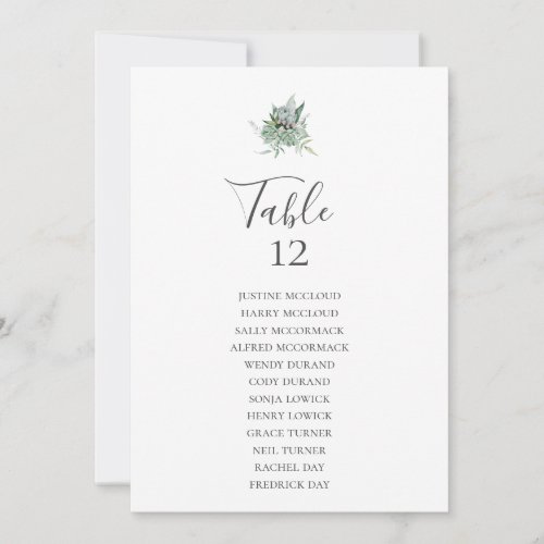 Succulent Greenery  Table Number Seating Chart