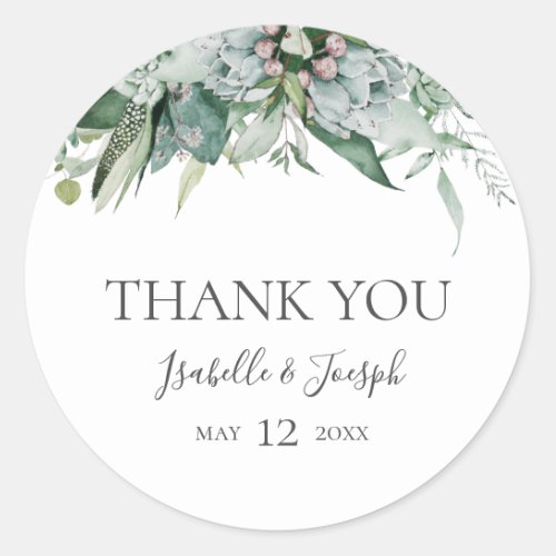 Succulent Greenery Thank You Wedding Favor Sticker