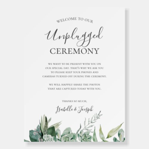 Succulent Greenery  Unplugged Ceremony Foam Board