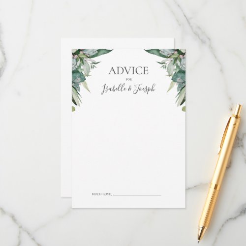 Succulent Greenery  Wedding Advice Card