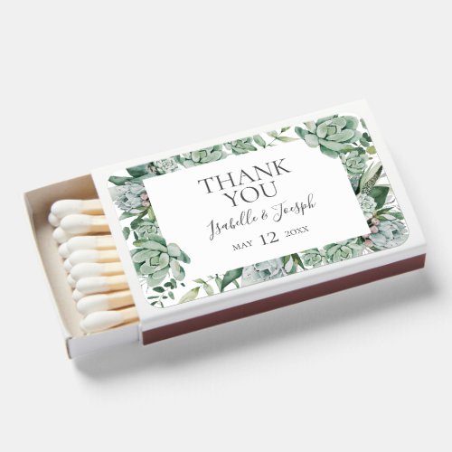 Succulent Greenery  Wedding Favor Matchboxes