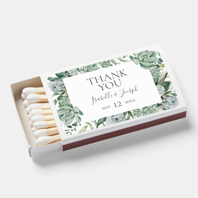 Succulent Greenery | Wedding Favor Matchboxes (Front Open)