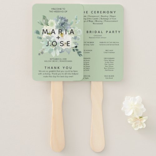 Succulent Greenery Wedding Program Hand Fan