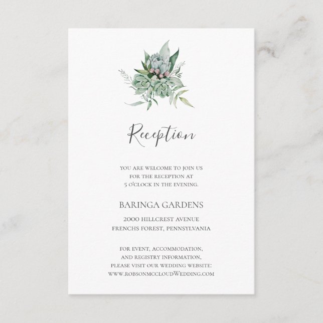 Succulent Greenery | Wedding Reception Card (Front)