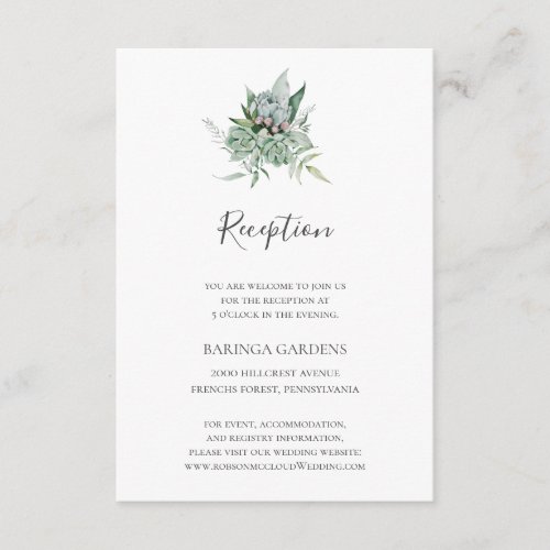 Succulent Greenery  Wedding Reception Card