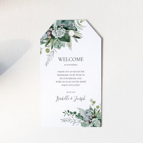 Succulent Greenery  Wedding Welcome Gift Tags