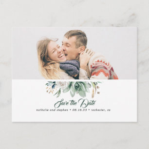 Succulent Greenery White Rose Save the Date Photo Announcement Postcard
