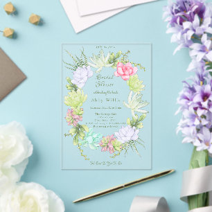 Succulent Greenery Wreath Bridal Shower  Acrylic Invitations