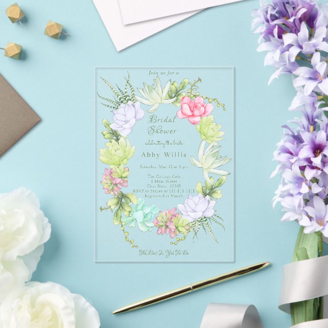 Succulent Greenery Wreath Bridal Shower  Acrylic Invitations (Insitu (Wedding))