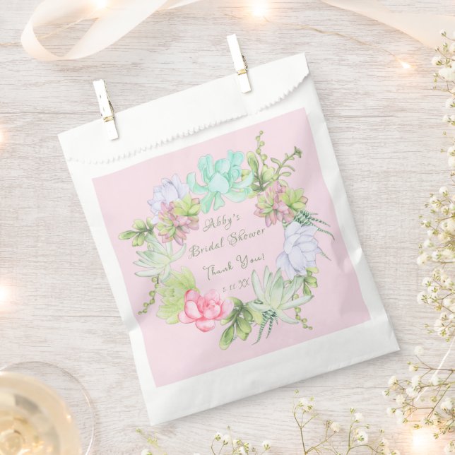 Succulent Greenery Wreath Bridal Shower Favor Bags (Clipped)