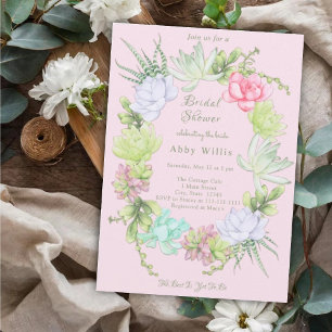 Succulent Greenery Wreath Bridal Shower Invitatio Invitation